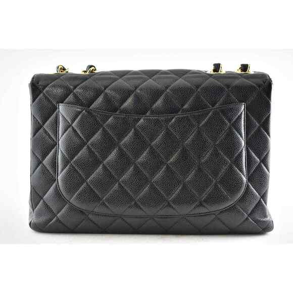 Chanel Vintage Black Caviar Gold 24K Jumbo Flap CC Logo Shoulder Crossbody Bag - Picture 6 of 12